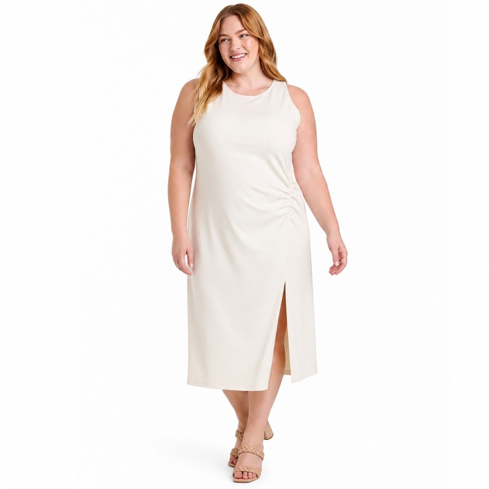 A New Day Ponte Racerback Dress Womens XXL Cream NWT Ruched Slit Plus Size